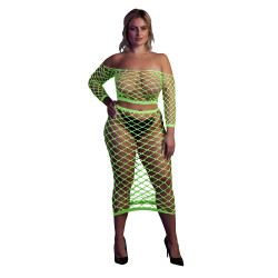 Ouch! Glow Bustier et Robe Filet Épaules dénudées Vert Fluo